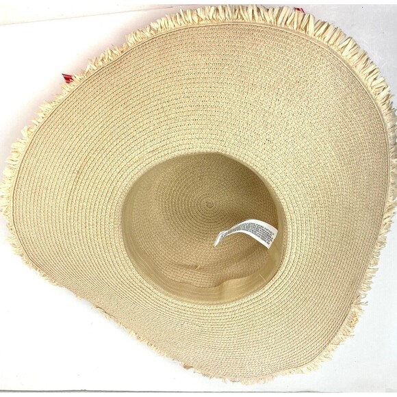 Wide Brim Straw Grass Woven Sun Hat with Cherries Womans Beach Boho Peasant - Picture 10 of 13